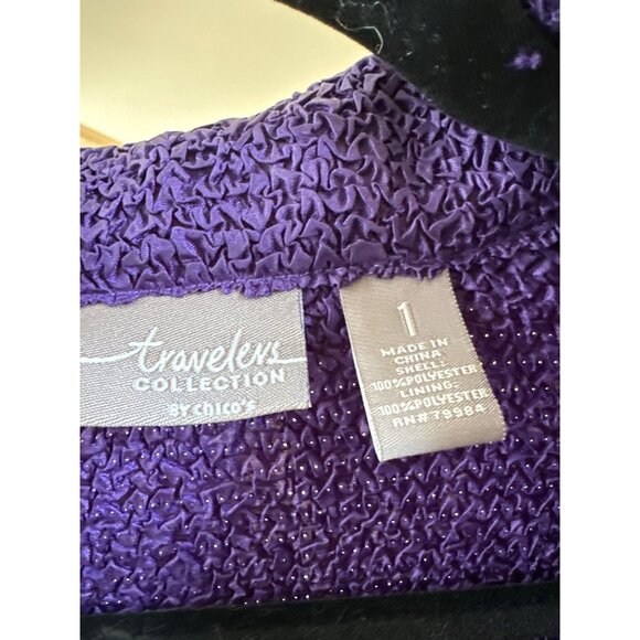 Travelers collection by Chicos popcorn blazer purple Chico size 1 fabric buttons - Picture 9 of 9